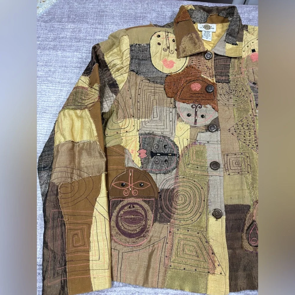 VTG Sandy Starkman Womens Artsy Patchwork Blazer Jacket Size M Art To Wear - Picture 7 of 10